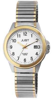 Herrenuhr analog, JUST, Datumsanzeige, Zug-Edelstahlband, Bicolor, 10 atm