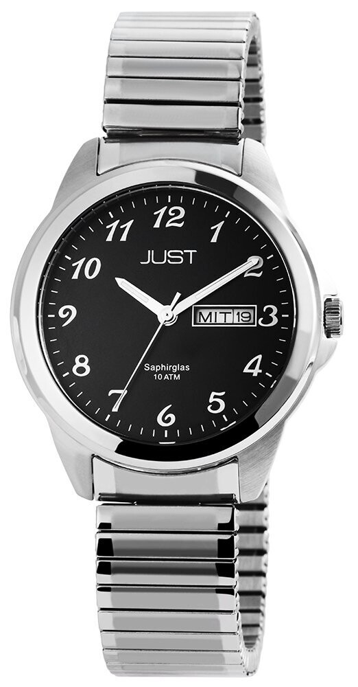 Herrenuhr analog, JUST,  Wochentags+Datums-Anzeige, Edelstahlzugband, 10 atm