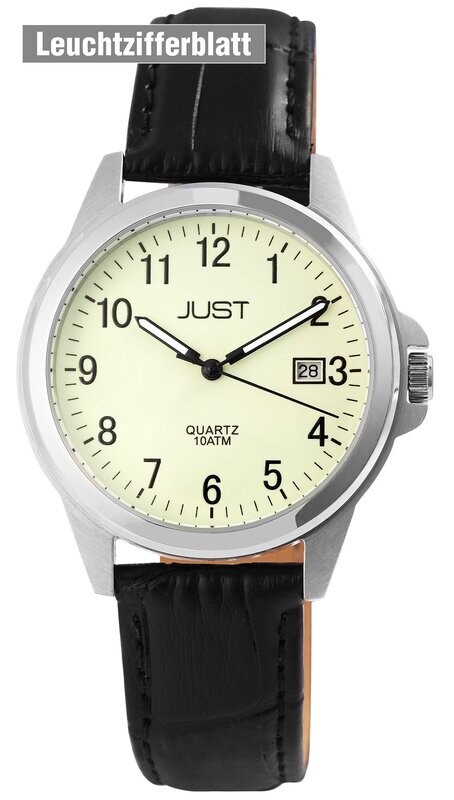 Herrenuhr analog, JUST, Leuchtziffernblatt, Datumsanzeige, Echtlederband, 10 atm Herrenuhr analog, JUST, Leuchtziffernblatt, Datumsanzeige, Echtlederband, 10 atm