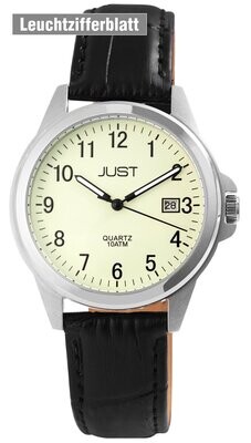 Herrenuhr analog, JUST, Leuchtziffernblatt, Datumsanzeige, Echtlederband, 10 atm Herrenuhr analog, JUST, Leuchtziffernblatt, Datumsanzeige, Echtlederband, 10 atm