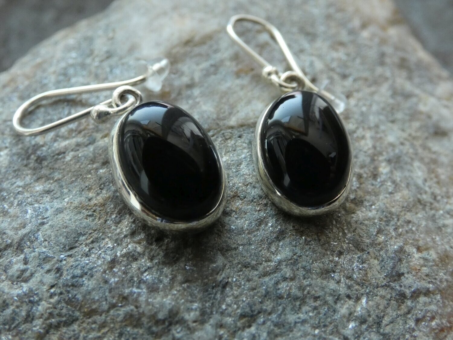 Ohrhänger Onyx,  Olive, Fassung Silber 925