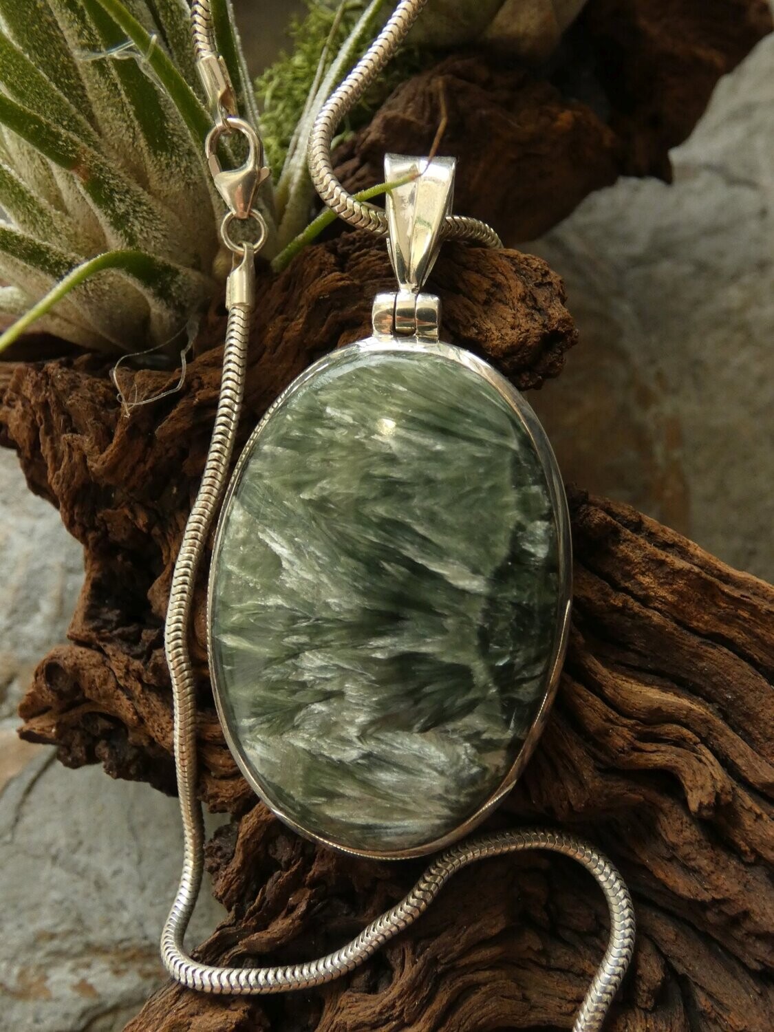 Anhänger Seraphinit, oval, Silberfassung 925