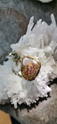 Ring Boulder Opal, Ring Silber, Fassung vergoldet 5µc, Ringgröße 64