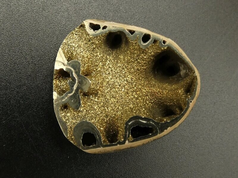 Pyritisierter Querschnit eines Amoniten, 3,4 x 3,0 x 1,5cm, 10,6gr. Pyritisierter Querschnit eines Amoniten, 3,4 x 3,0 x 1,5cm, 10,6gr.