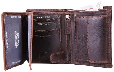 Herren Geldbörse aus Echtleder mit RFID-Schutz, Leonardo Verelli,
braun oder schwarz