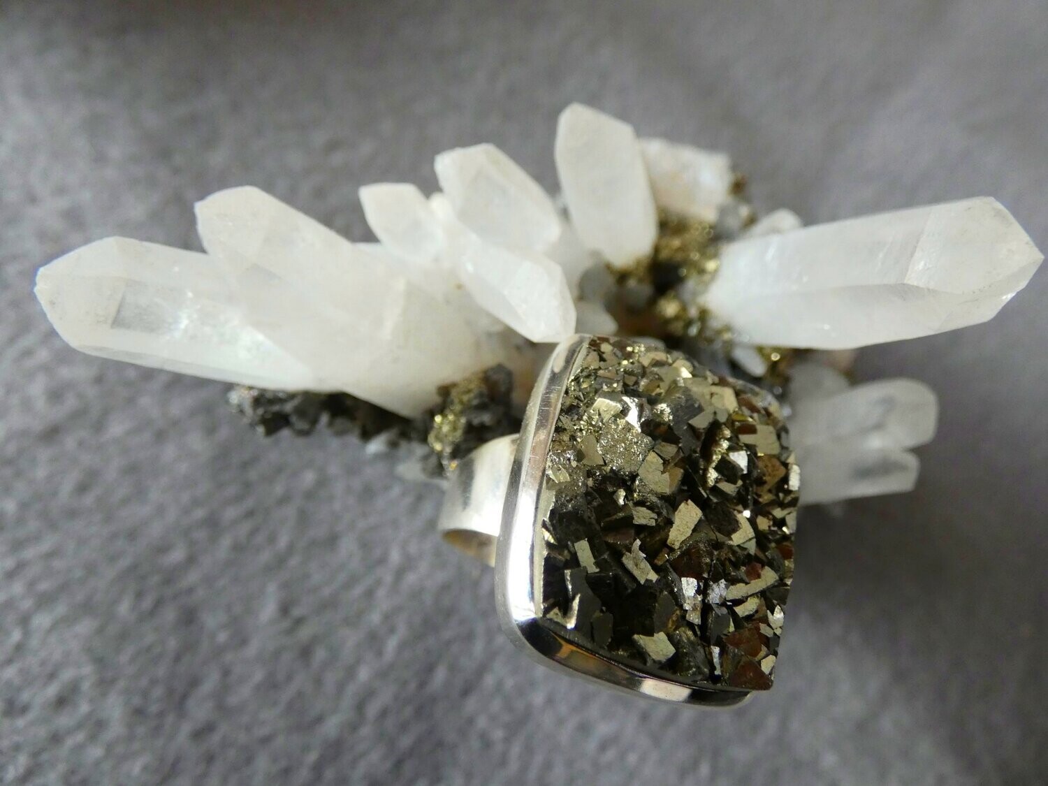 Ring Pyrit, rechteckig, Silberfassung 925 - Größe 60