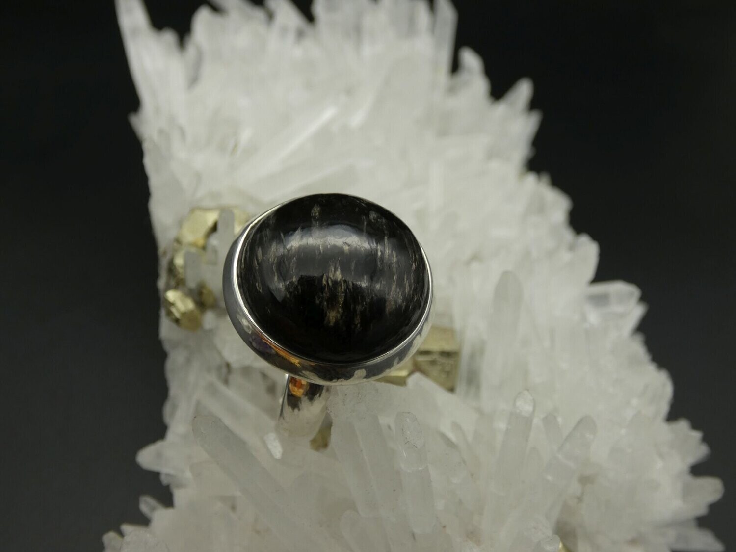 Ring  Seraphinit, schwarz, Freiform, Größe 57, 58, 59, 60, 61, 62, 63, 64 offen