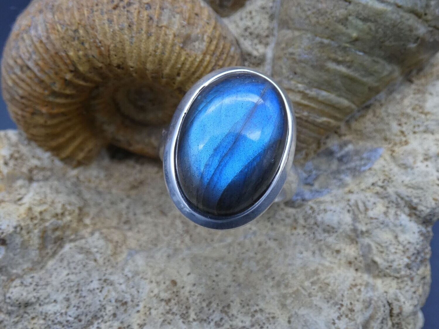 Ring Labradorit, oval, Silberfassung 925, Ringgröße: 55, 56, 57, 58, 59, 60, 61, offen
