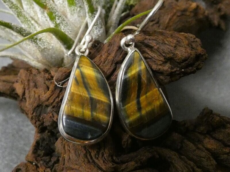 Ohrhänger Tigerauge, Silberfassung 925, Freiform Ohrhänger Tigerauge, Silberfassung 925, Freiform