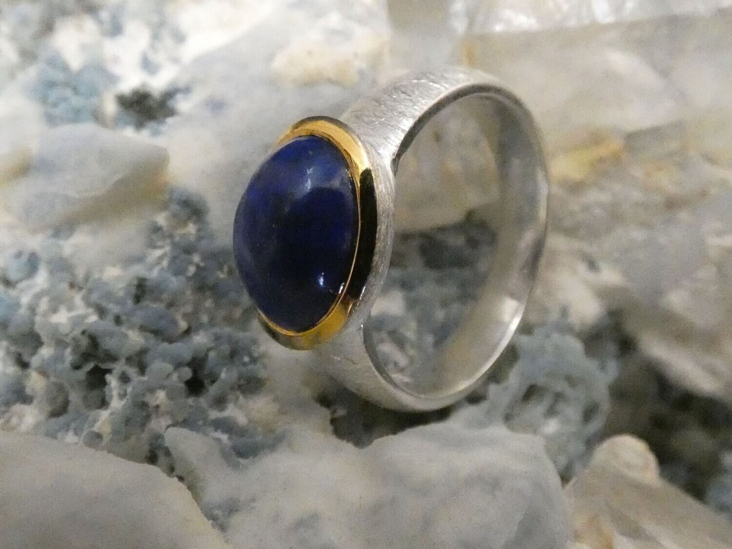 Ring Lapislazuli, bicolor, Silber 925 und vergoldet 5µ, Gr. 53