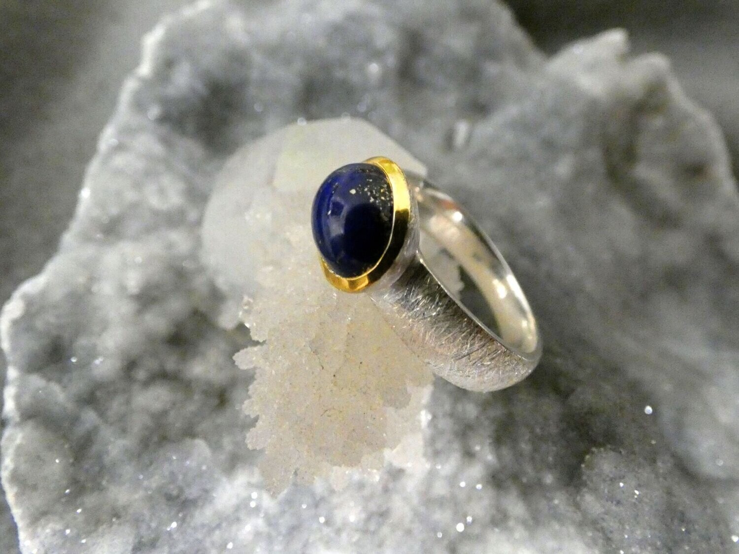 Ring Lapislazuli, bicolor, Silber 925 und vergoldet 5µ, Gr. 55