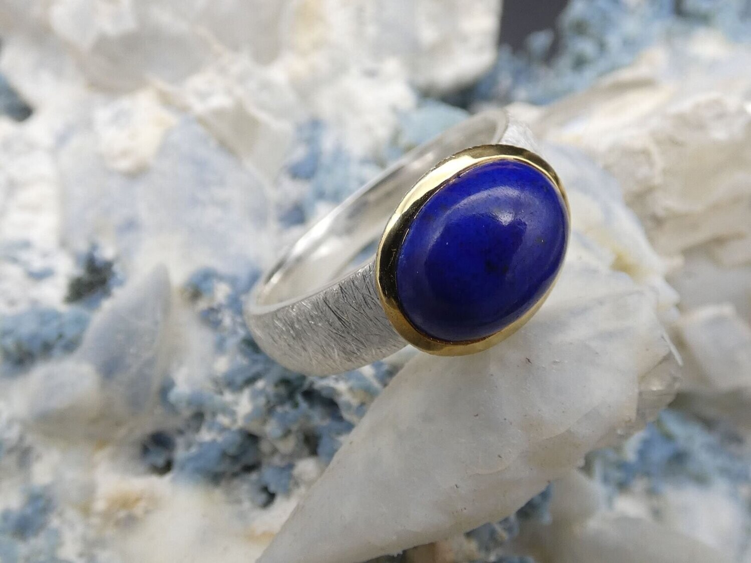 Ring Lapislazuli, bicolor, Silber 925 und vergoldet 5µ, Gr. 57
