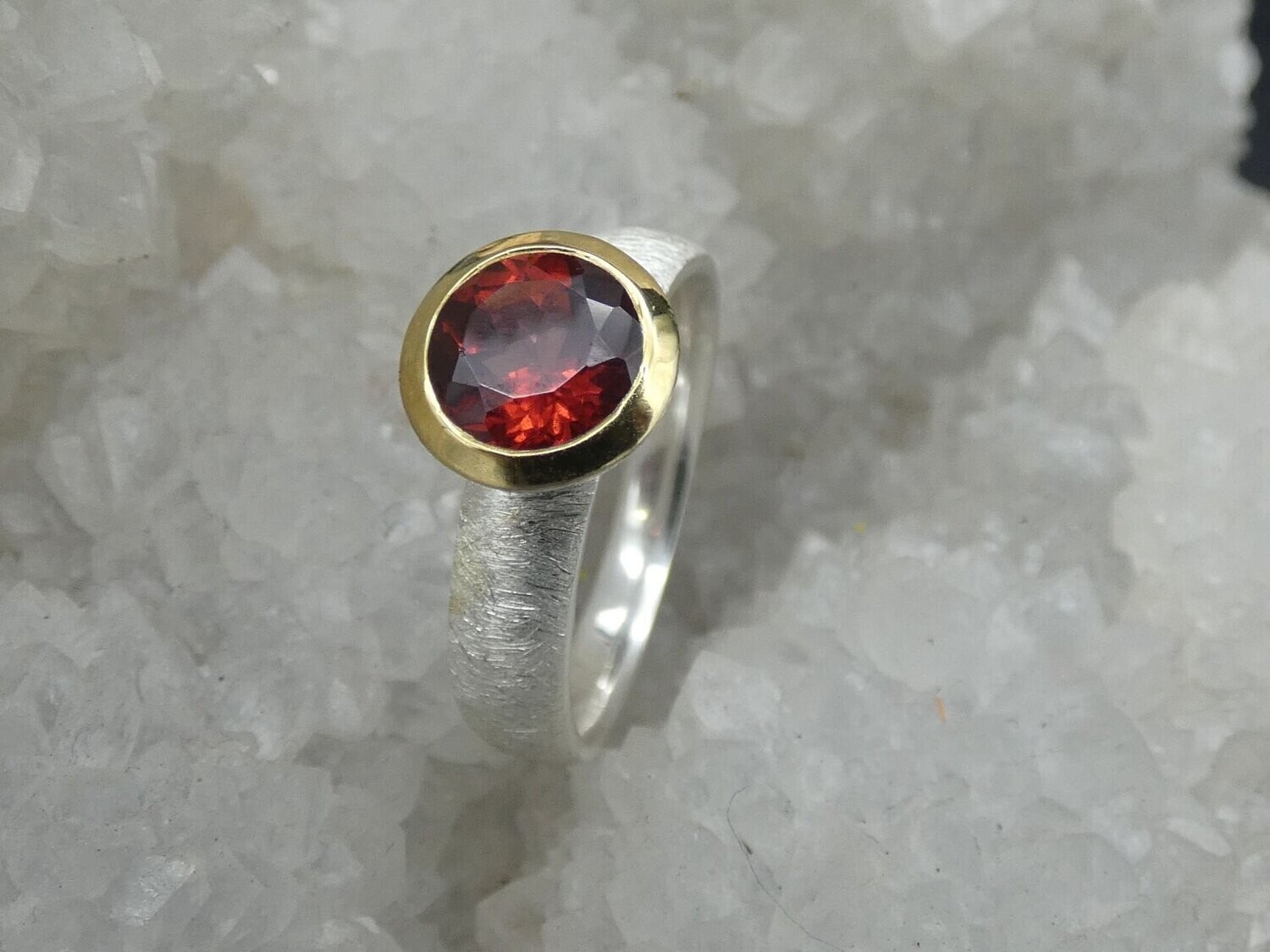 Ring Granat, facettiert, Größe 54, rund, Silber 925, vergoldet