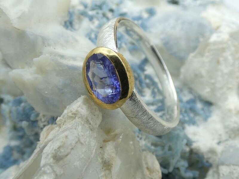 Ring Tansanit, facettiert, Größe 54, oval, Silber 925, bicolor Ring Tansanit, facettiert, Größe 54, oval, Silber 925, bicolor