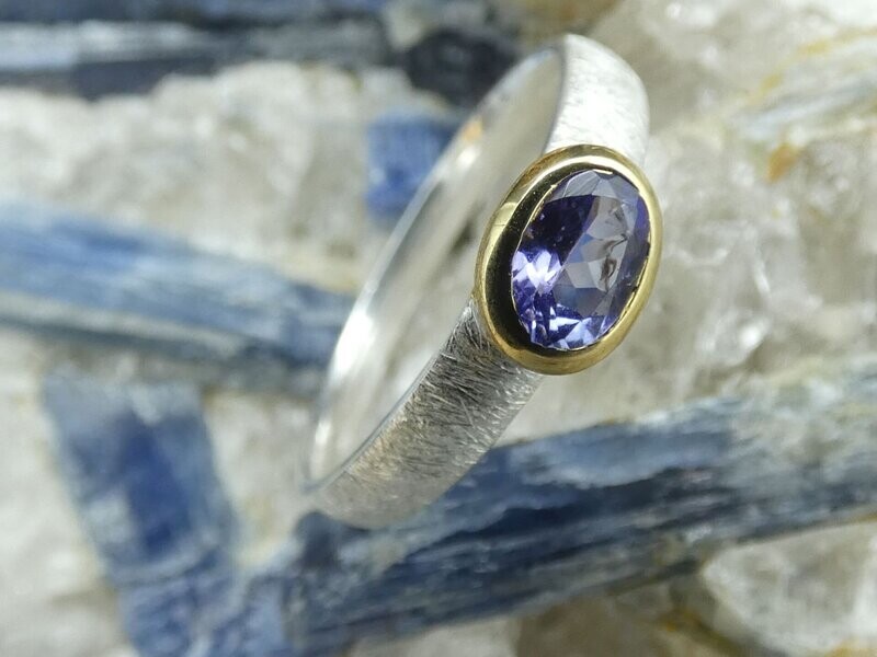 Ring Tansanit, facettiert, Größe 56, oval, Silber 925, bicolor Ring Tansanit, facettiert, Größe 56, oval, Silber 925, bicolor