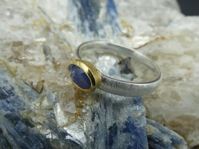 Ring Tansanit, facettiert, Größe 57, oval, Silber 925, teilvergoldet, bicolor Ring Tansanit, facettiert, Größe 57, oval, Silber 925, teilvergoldet, bicolor