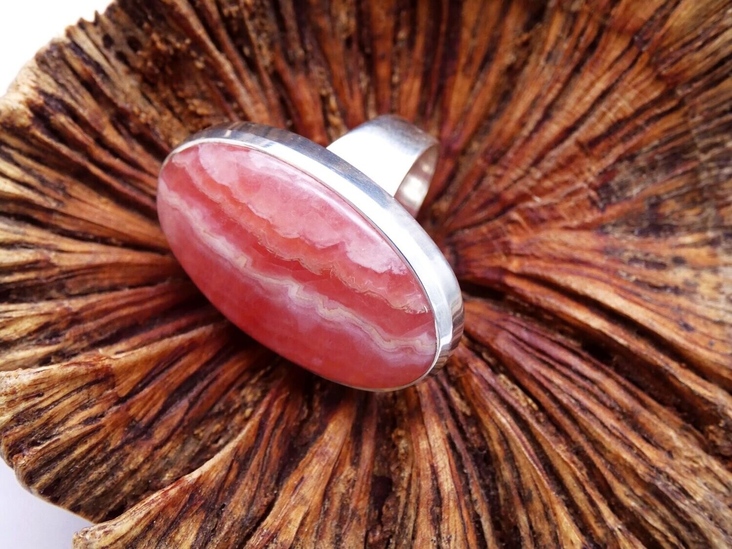 Ring Rhodochrosit, oval, Silberfassung 925, Größe 59,5
