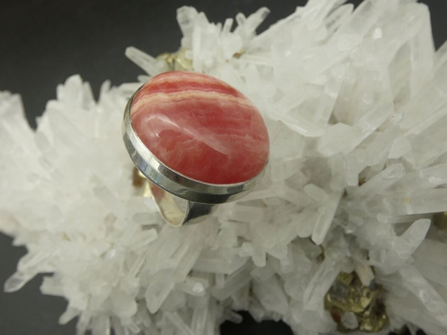 Ring Rhodochrosit, rund, Silberfassung 925, Größe 54