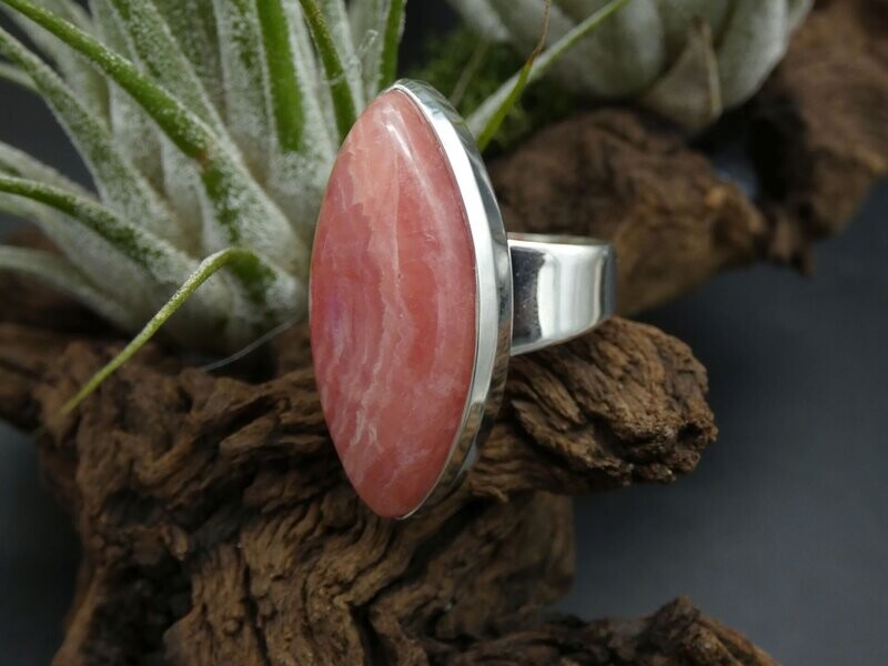 Ring Rhodochrosit, Navette, Silberfassung 925, Größe 56,5 Ring Rhodochrosit, Navette, Silberfassung 925, Größe 56,5