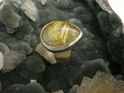 Ring Rutilquarz (Rutile), Tropfenform, Silberfassung 925, Größe 56 - B-Ware - Sonderpreis