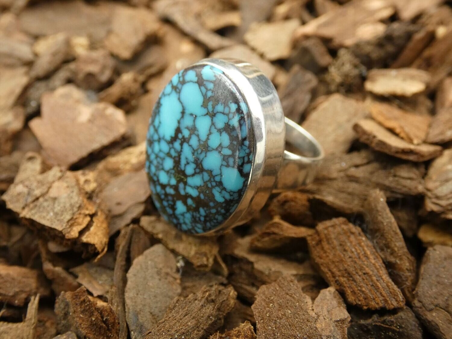 Ring Türkis Tibet, oval, Silberfassung 925, Größe 56,5