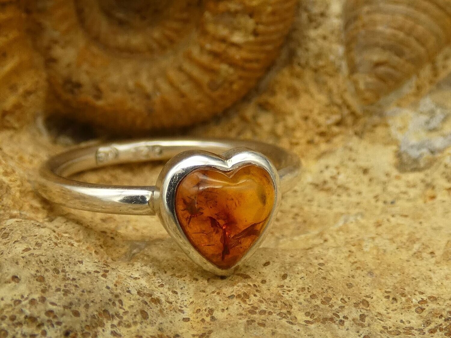 Ring Bernstein, Herzform, Silber 925, Größe: 55