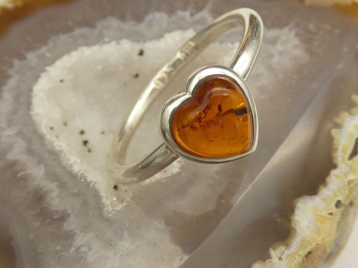 Ring Bernstein, Herzform, Silber 925, Größe: 59