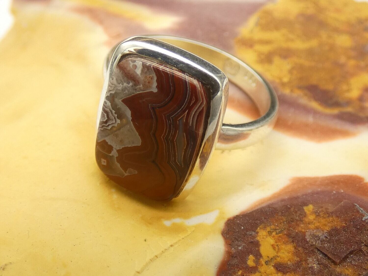 Ring Crazy-Lace-Achat, viereckig, Silber 925, Größe 56