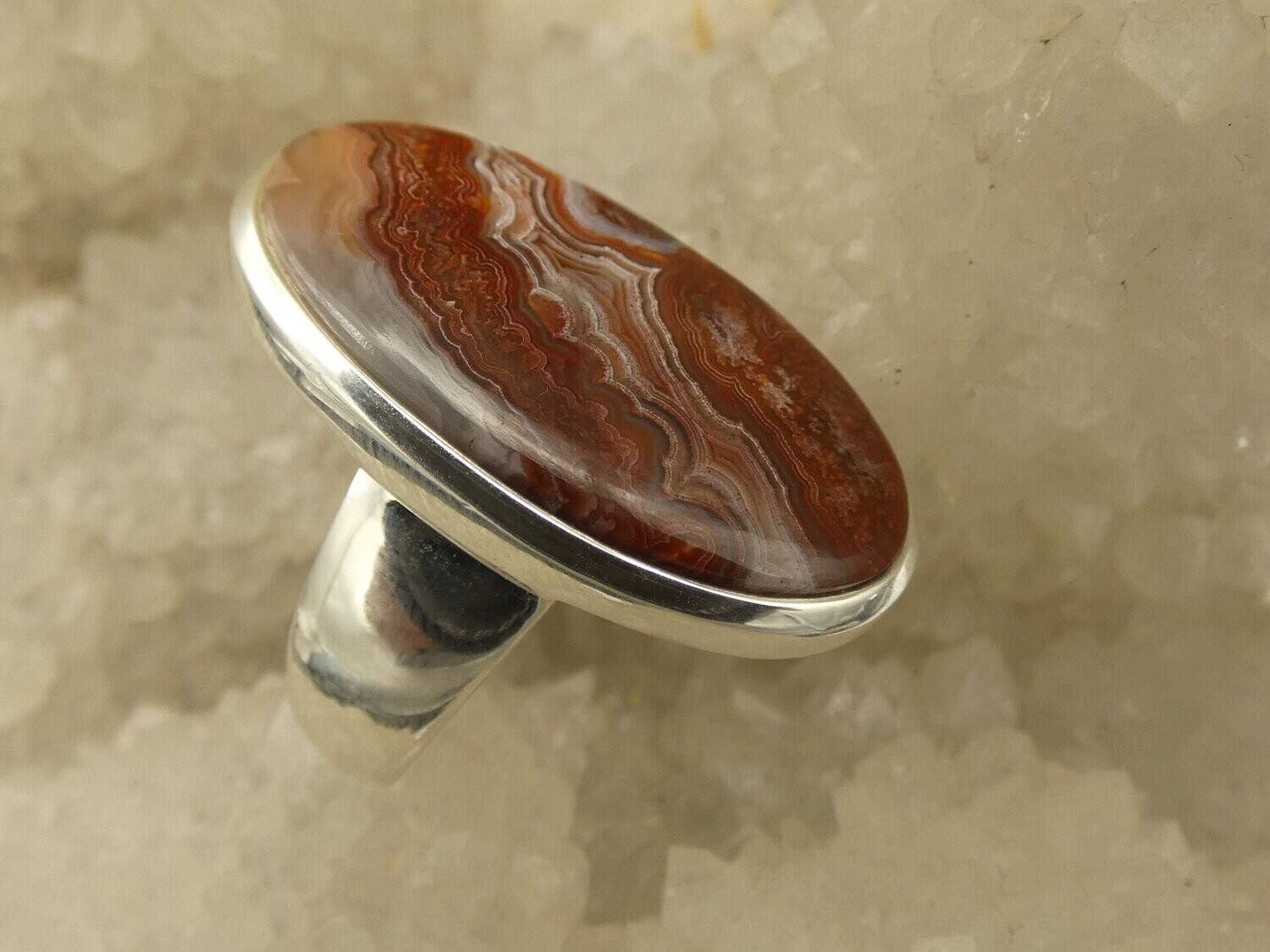 Ring Crazy-Lace-Achat, oval, Silber 925, Größe 57