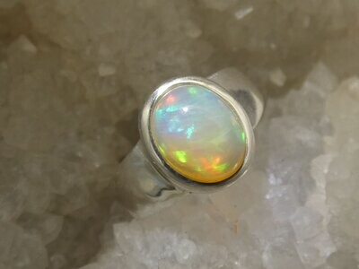 Ring Opal, Fassung Silber 925, oval, cabochon, Ringgröße 56