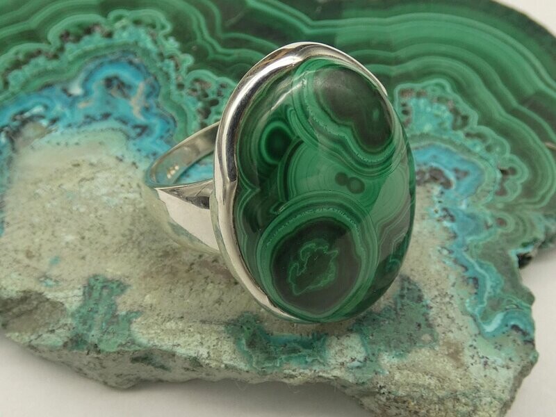 Ring Malachite, oval, Silberfassung 925 - Größe 61,5