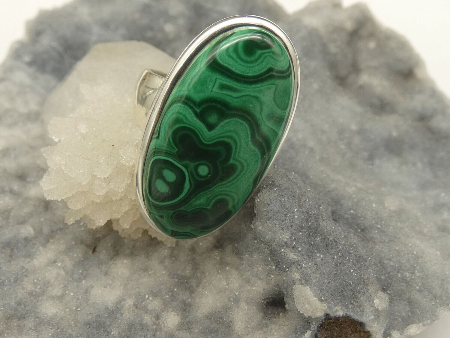 Ring Malachite, oval, Silberfassung 925 - Größe 58