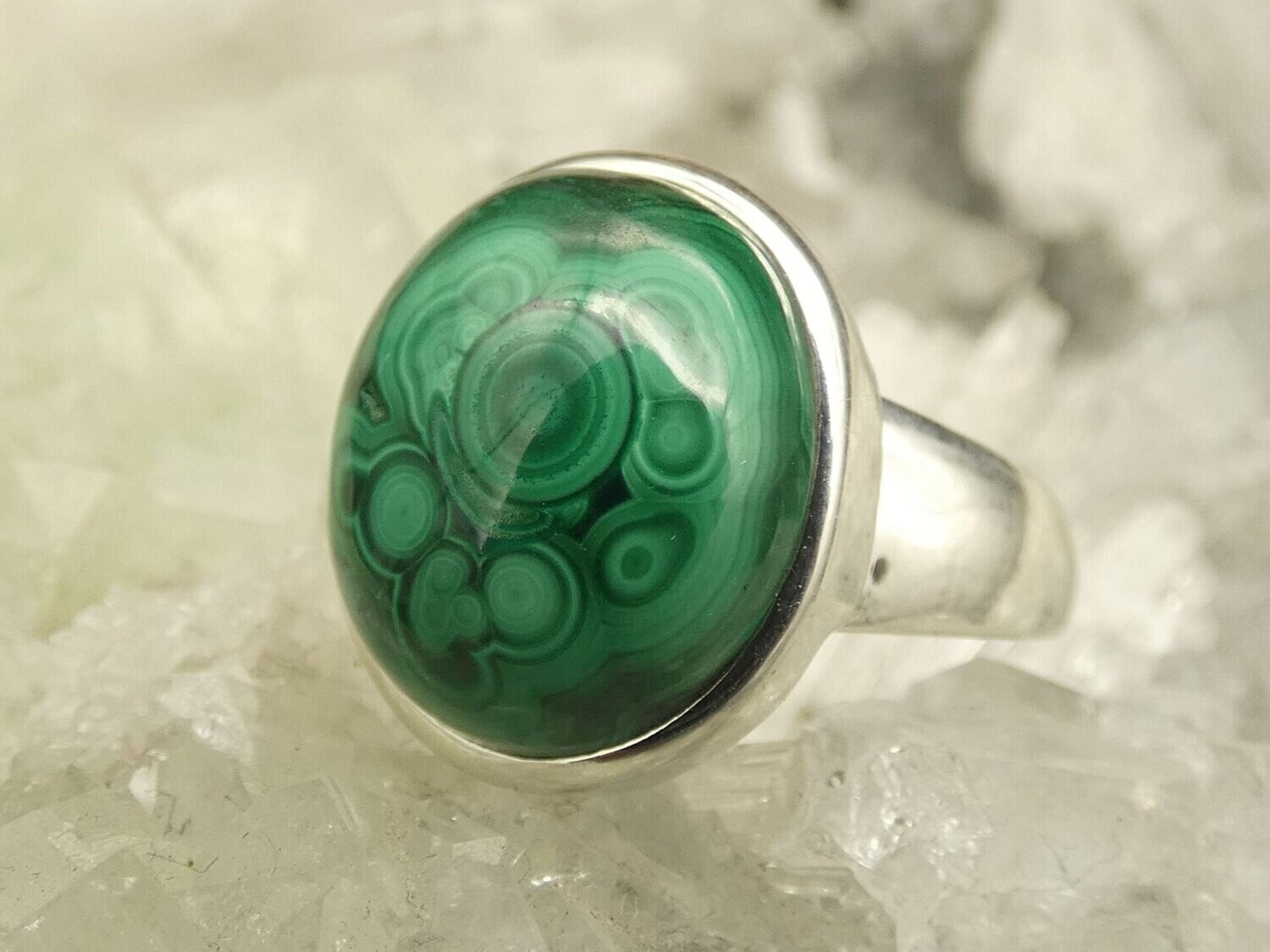 Ring Malachite, oval, cabochon, Silber 925 - Größe 59