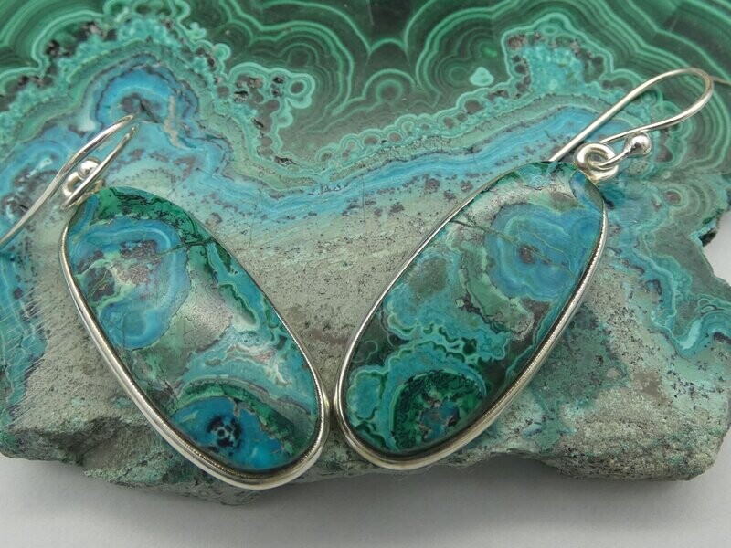 Ohrhänger Chrysocoll-Malachite, oval, Silberfassung 925 Ohrhänger Chrysocoll-Malachite, oval, Silberfassung 925