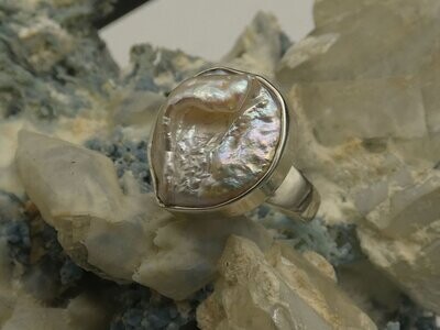 Ring Perle, roh, Silberfassung 925, Größe 60