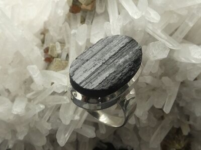 Ring Turmalin schwarz, (Schörl), oval, Silber 925, Größe 59,5