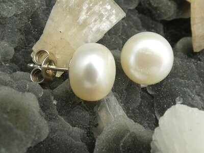 Ohrstecker Perle, Ø 10mm, perlmutt, rund mit Silber 925