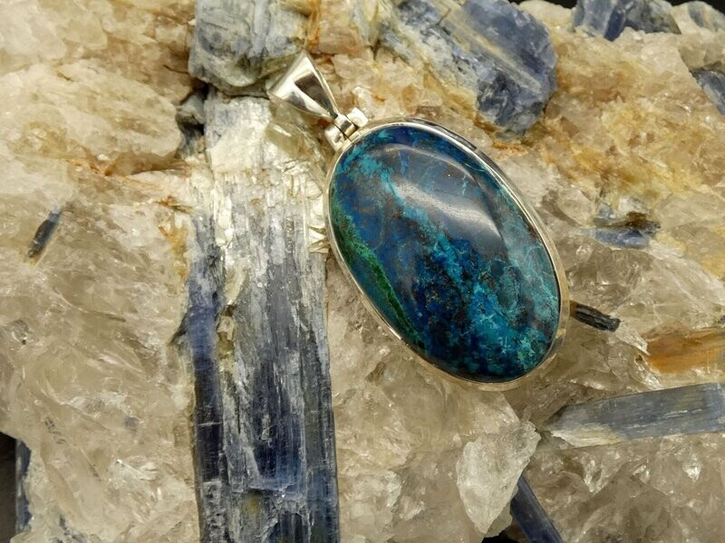 Anhänger Shattuckite, oval, Silberfassung 925 Anhänger Shattuckite, oval, Silberfassung 925