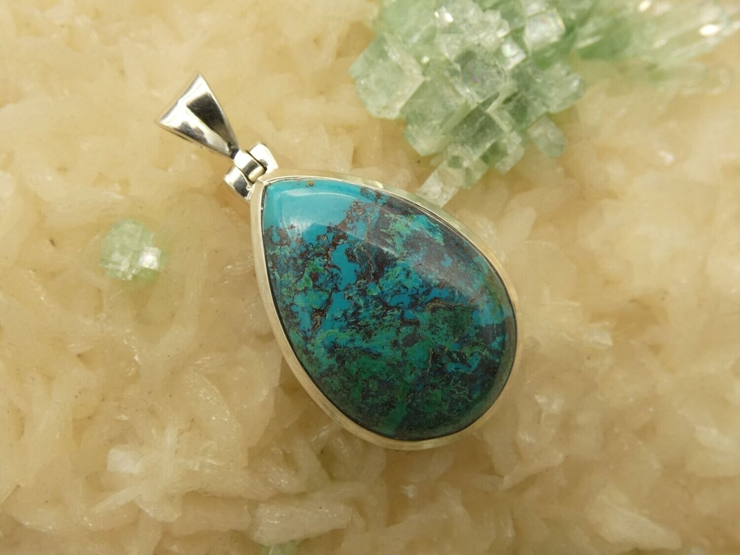Anhänger Shattuckite, Tropfenform, Silberfassung 925