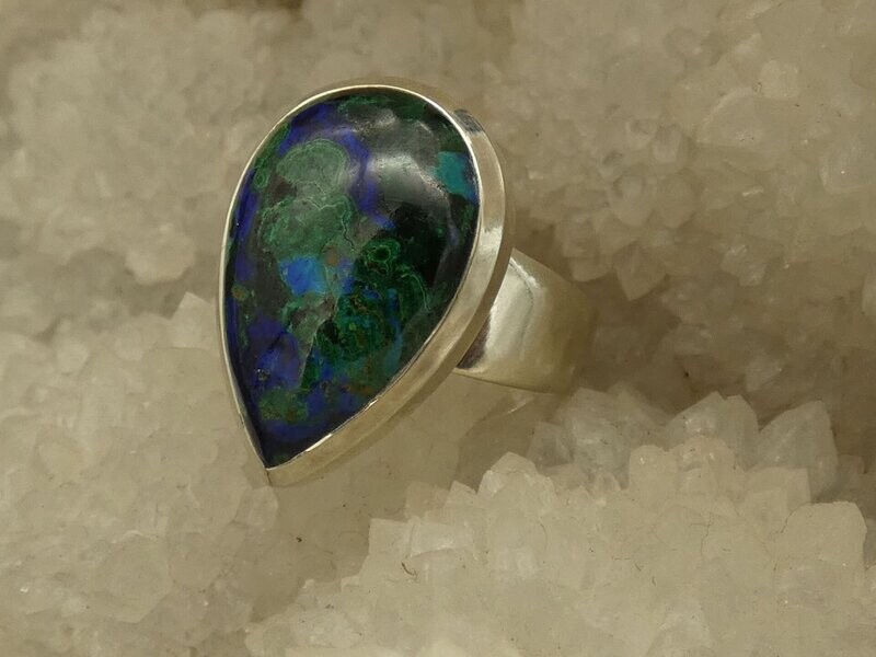 Ring Azurit-Malachit-, Tropfenform, Silberfassung 925, Größe 57 Ring Azurit-Malachit-, Tropfenform, Silberfassung 925, Größe 57