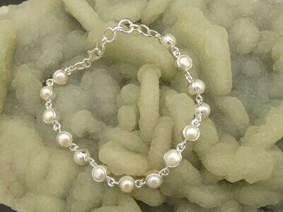 Armband Perle, weiß, cabochon, Silber 925, Länge 19,5 cm