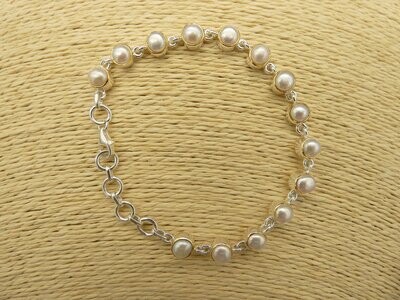 Armband Perle, weiß, cabochon, Silber 925, teilvergoldet 5µ, Länge 20,0 cm