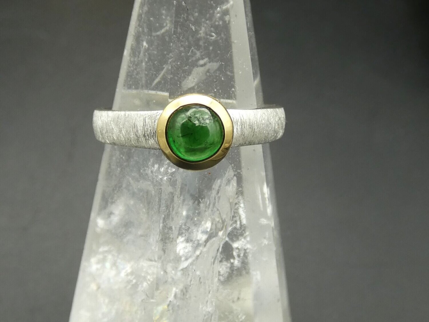 Ring Tsavorit, rund, Silber 925, bicolor, vergoldet 5µ, Größe 55,5