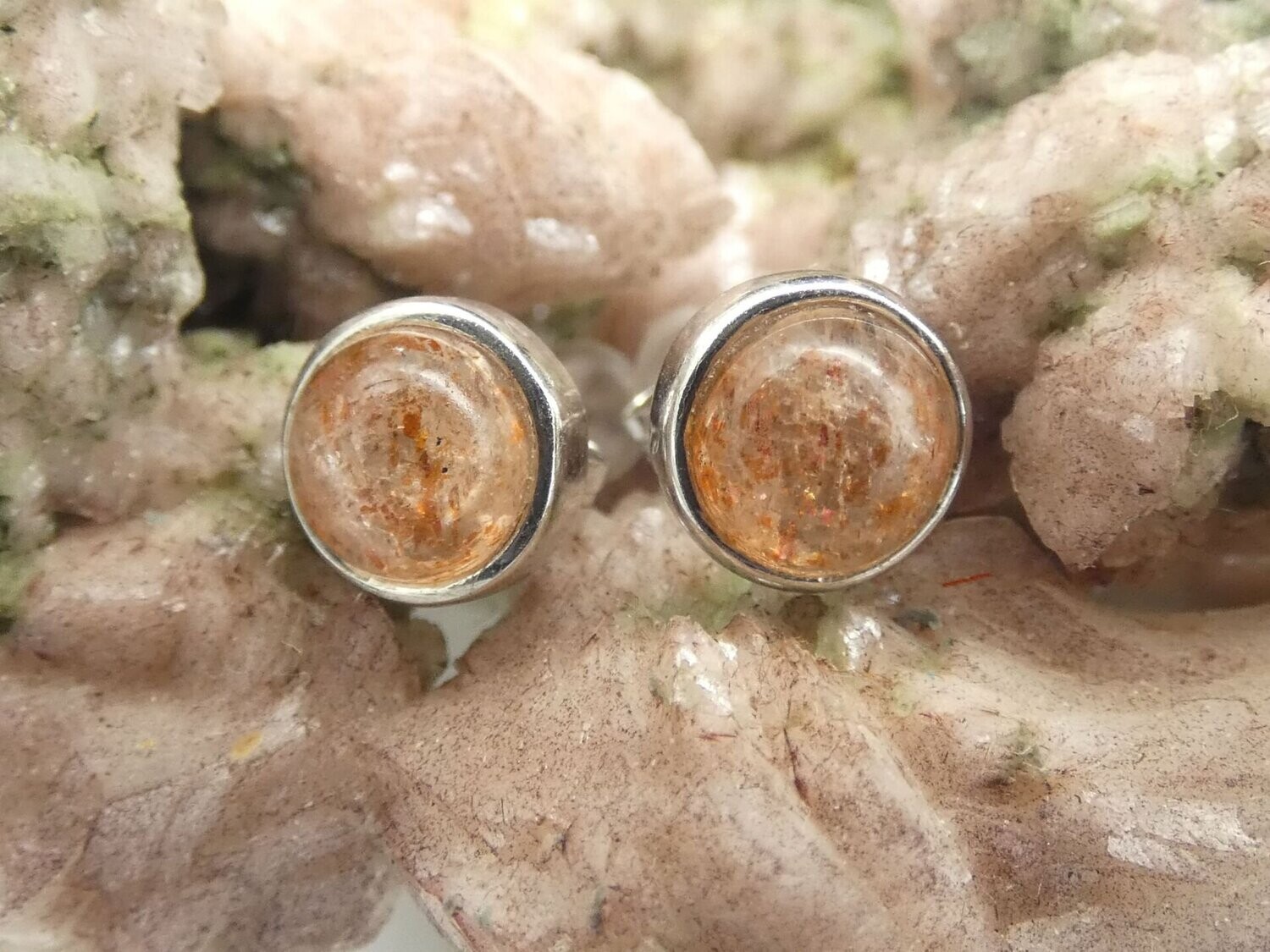 Ohrstecker Sonnenstein, rund, Ø 0,7cm, Silber 925, Gratisversand in D!
