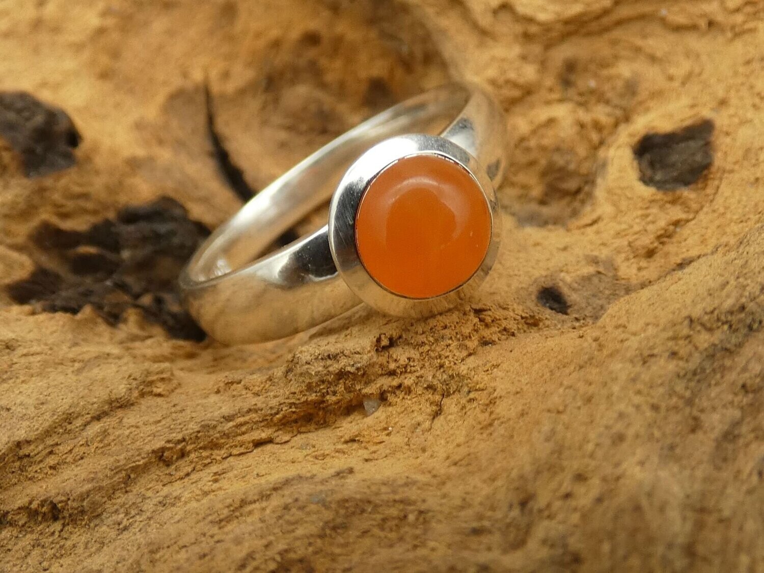Ring Karneol, cabochon, rund,  Silber 925, Gr. 54