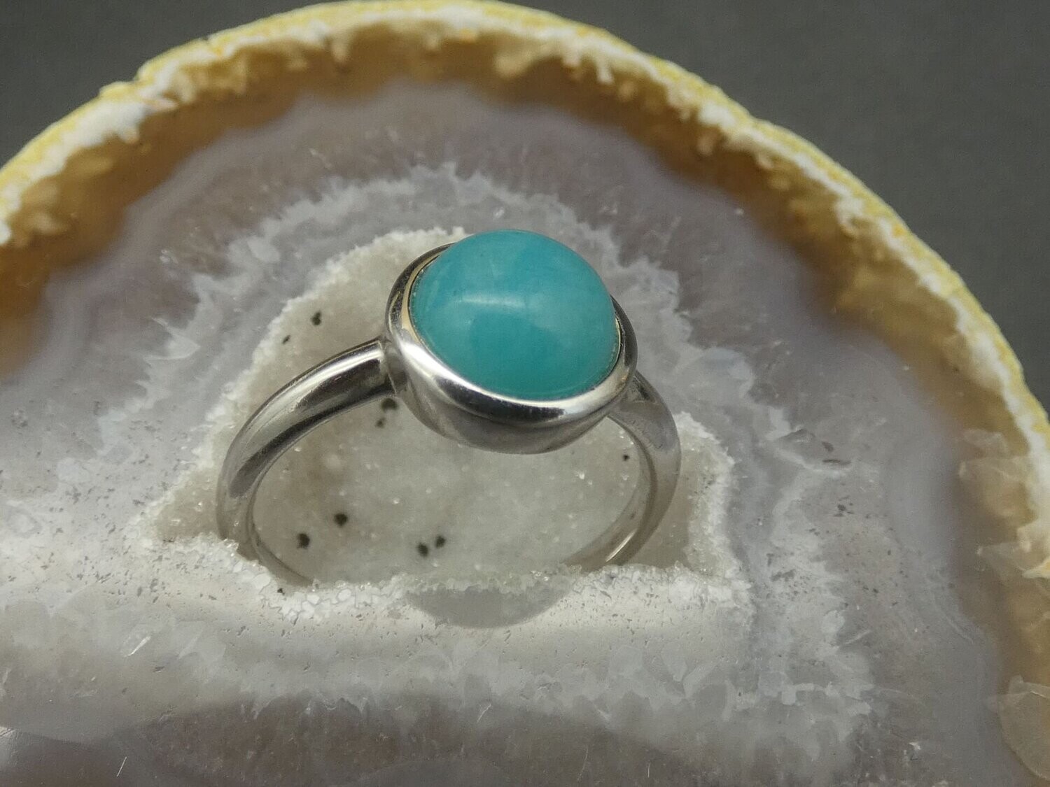 Ring Amazonit, rund,  Silberfassung 925, Ø 1,0 cm, Größe 54