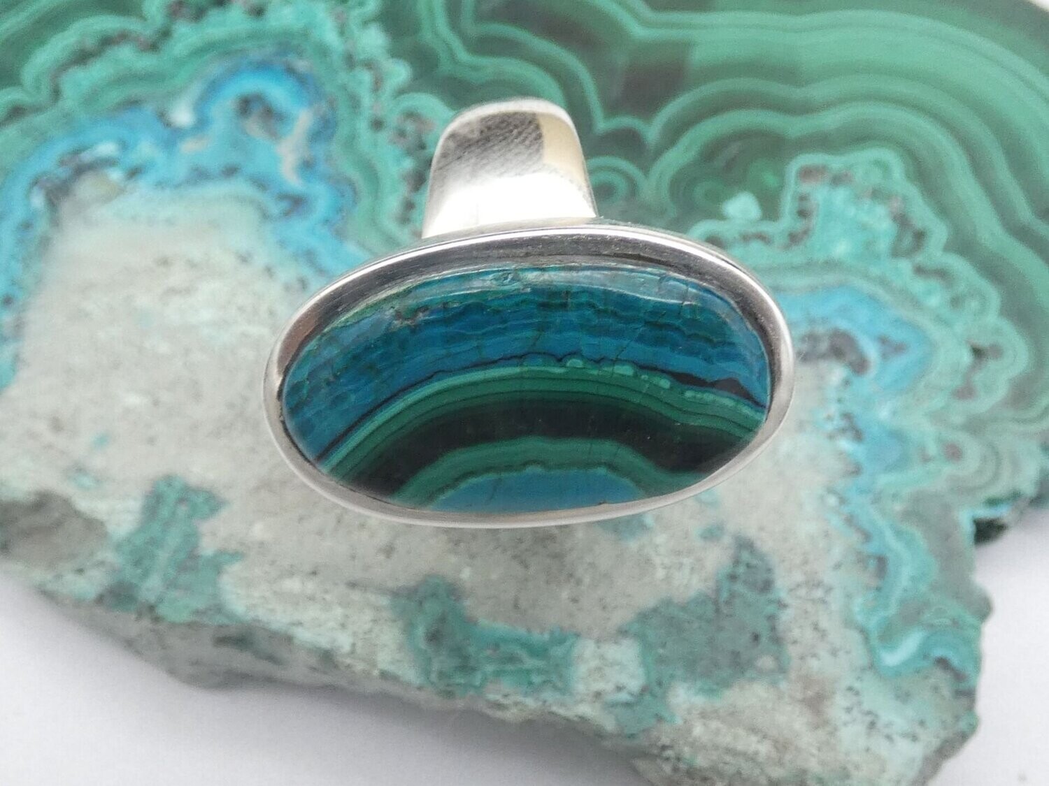 Ring Chrysocoll-Malachite, oval, cabochon, Silber 925 - Größe 54