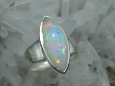 Ring Opal, Fassung Silber 925, Navette, cabochon, Ringgröße 57