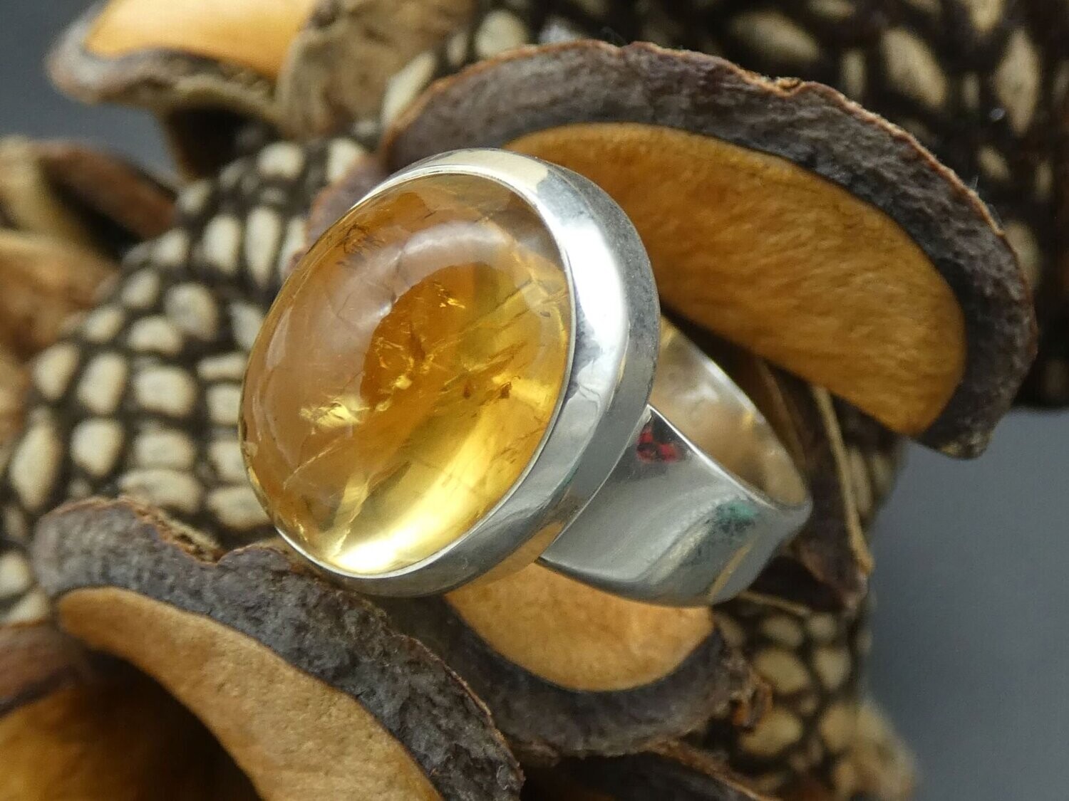 Ring Citrin, cabochon, Größe 54,  oval, gefasst in Silber 925
