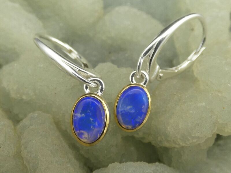 Ohrhänger Opal, oval, Silberfassung 925, teilvergoldet 5µ, bicolor Ohrhänger Opal, oval, Silberfassung 925, teilvergoldet 5µ, bicolor